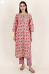 Slub Cotton Kurta Pant With Kota Doria Dupatta in Block Print